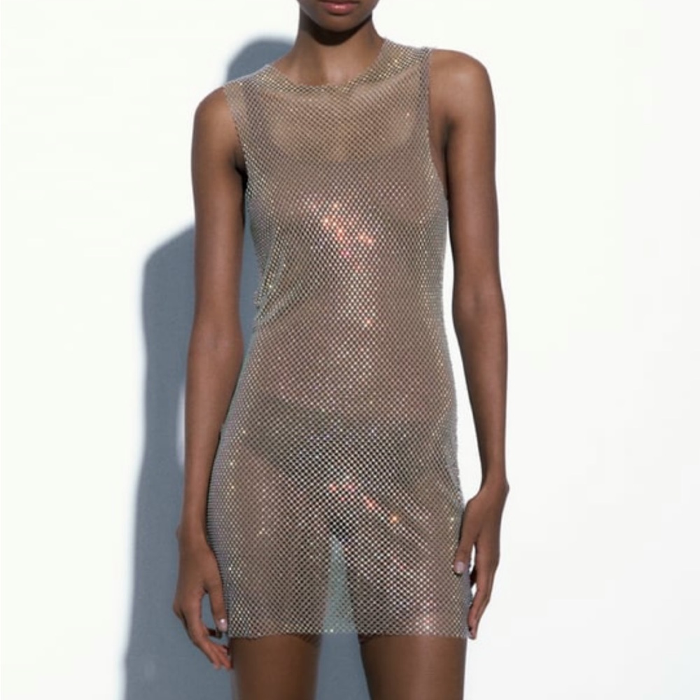 NWT Zara rhinestone mesh dress